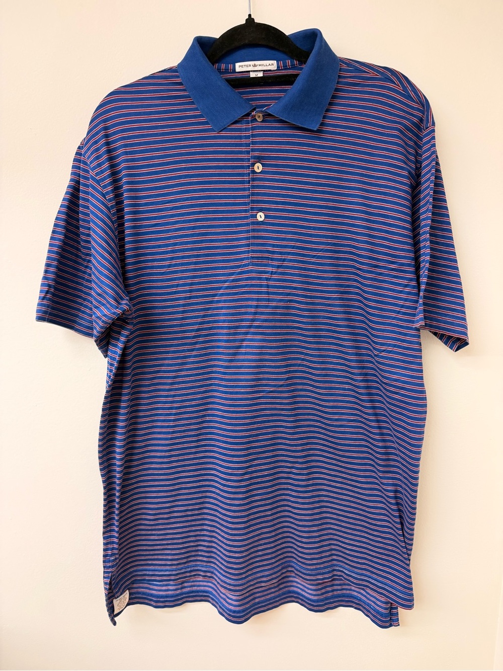 Peter Millar Royal Blue Polo with Pink Micro Stripes M-L
